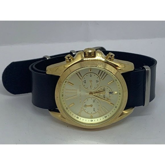 Michael Kors MK5605 Unisex Black Leather Analog Ch main image 7